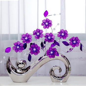 现代简约欧式风格家居装饰品卧室水晶花摆件客厅玄关酒柜摆设 紫色