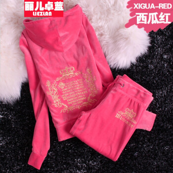 丽儿卓蓝秋装新款女装卫衣两件套韩版时尚精美刺绣金丝绒天鹅绒运动套装女休闲服秋季卫衣 玫红色 M/92-104斤