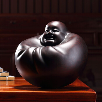 黄泉福 黑檀木雕刻工艺品摆件摇钱佛创意文玩手把件木雕弥勒佛把玩 10