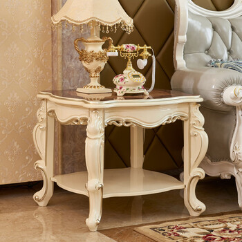 合家家具客厅沙发边小桌子欧式实木方几珍珠白橡木a051双层边几 全