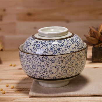 5英寸大盖碗汤碗蒸碗泡面碗带盖碗 吉祥花