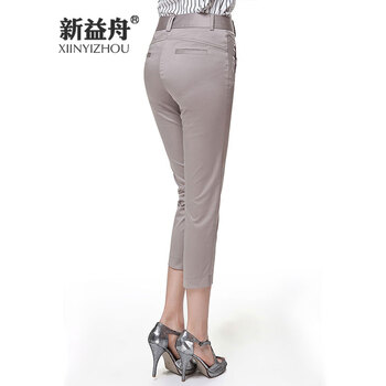 新益舟女裤2015黑色七分裤女春夏夏休闲 大码宽松9分九分直筒西裤子9709 灰色 29码--2尺2