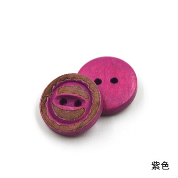 
                                        迈利达  木头喷漆激光笑脸钮扣　童装针织衫手工品纽扣 仿旧效果扣子 紫色 15mm(2粒)                