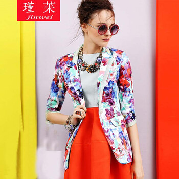 瑾苿 2015新款OL休闲棉小西装外套女修身印花西服J3816F4003 花色 L