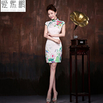 爱然鹏2016婚纱礼服新娘敬酒服红色晚礼服单肩礼服短款时尚修身包臀礼服 红色 S包退换