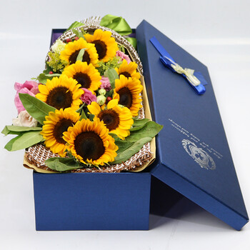 浪漫季节鲜花速递韩式玫瑰混搭向日葵洋甘菊花束表白生日礼物送朋友客户同城配送北京上海广州深圳成都花店9朵向日葵 礼盒 粉桔梗同城配送 送花上门 图片价格品牌报价 京东