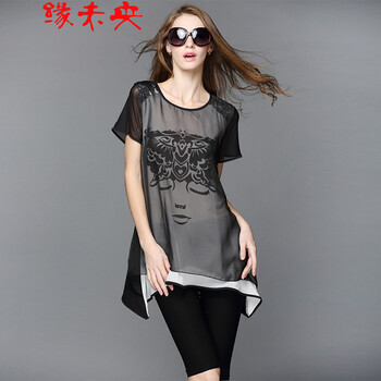 物不二2015女装夏装新款胖mm时尚雪纺大码女衬衫90882015 图片色 3XL
