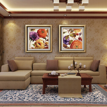 
                                        七彩亿丽  欧式客厅装饰画 卧室床头壁画餐厅挂画油画有框画二联画 酒店会所挂画花卉S147 单幅价格(备注图案请联系客服) 50*50                