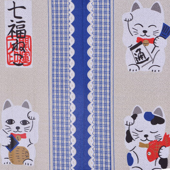 帘帘好运 加长七福招财猫针织印花日玄关风水门帘 85宽170高 送杆 蓝色 85cm宽175cm高