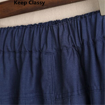 Keep Classy秋森女A字裙褶皱大摆口袋文艺纯色百搭长裙棉麻半身裙 深蓝色 均码