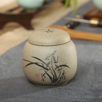 
                                        方然 陶土茶叶罐密封储罐普洱茶罐 梅兰竹菊陶瓷罐 菊单罐                