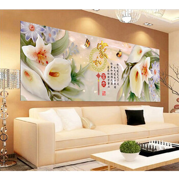 
                                        皇家彼岸十字绣印花新款客厅大画家和富贵牡丹玉兰花十字绣 11CT棉线印花150*55CM                