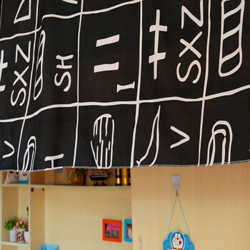 三福居涂鸦黑色上铺学生寝室宿舍床帘遮光布帘子上下铺床围帘挂帘 涂鸦床帘1片--1.2米高
