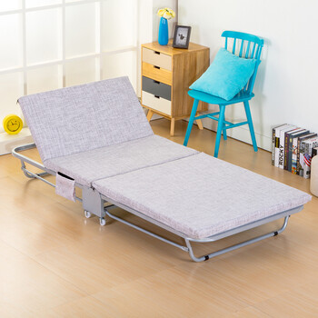 折叠床单人简易二折木板海绵午休床办公室午睡床 银灰色麻布款 90厘米