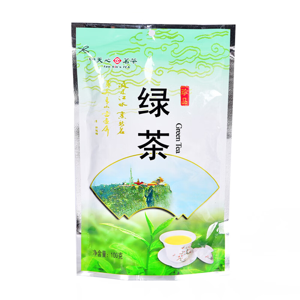 天福天心茗茶 绿茶新茶 雨前炒青绿茶 袋装100克