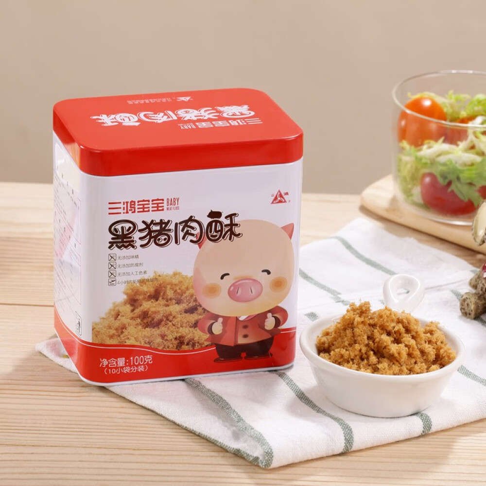 三鸿 肉松100g黑猪肉酥猪制品 儿童早餐伴侣 宝宝食品 营养更健康 无人工色素无防腐剂休闲零食 100g黑猪肉酥*2