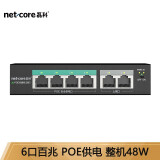 磊科（netcore）S6P 6口百兆POE交换机 监控摄像头分离器 非网管网络交换器 网线供电 AI智能企业级 金属机身