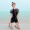 梵迪拉游泳衣女连体遮肚显瘦性感保守学生韩国ins专业女士泳装 101821 黑色短裤 M（80-94斤）