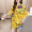 蚊子姐纯棉短袖t恤女中长款夏季2022新款印花韩版学生宽松遮肚子显瘦上衣服半袖女体恤 黄色 2XL