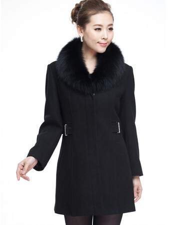 叔叔鸟 狐狸毛领 中长款时尚修身 羊毛大衣 名媛 淑女 高档外套 风衣