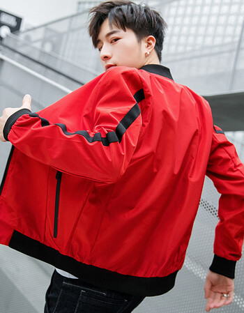 飞行员夹克男春尚新男士夹克韩版潮流青年学生红色外套流行帅气外衣服
