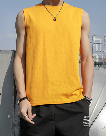 背心简约透气纯色男款上衣宽松舒适薄款青年男装百搭潮流男生衣服黄色