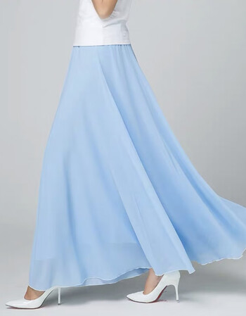 雪纺半身裙大码女裙长裙高腰长款大摆裙跳舞裙广场舞裙子浅蓝色3xl