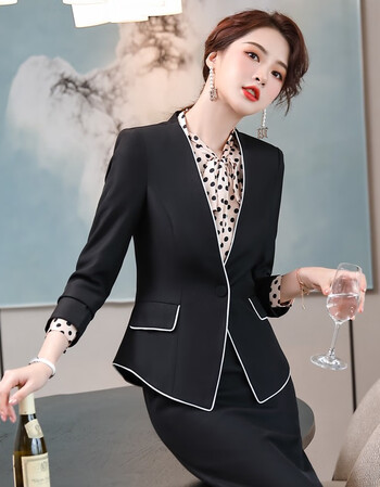 风春秋新品正装女气质通勤ol装不规则显瘦职业西服单件黑色西装xxl