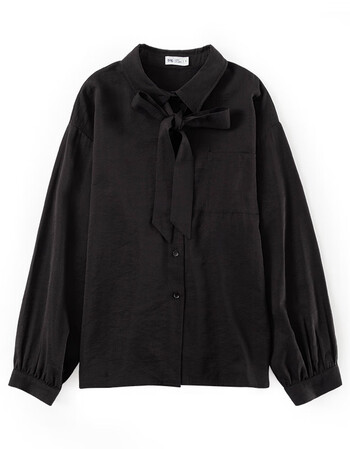 领带黑色衬衫女秋季上衣学生学院风长袖复古港味宽松韩版日系 黑色 s