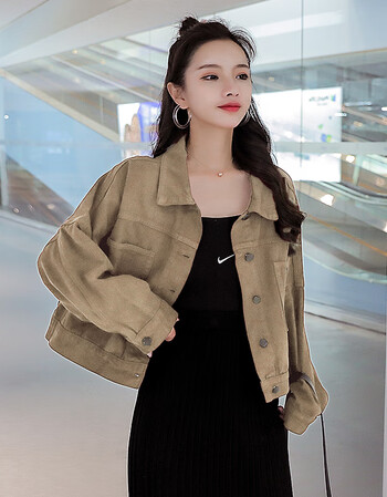 牛仔短外套女春秋百搭短款小个子工装欧货网红夹克ins上衣潮卡其色m