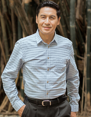 父亲衬衫全棉中年长袖男士衬衣秋季中老年人爸爸装纯棉秋装男 404浅条