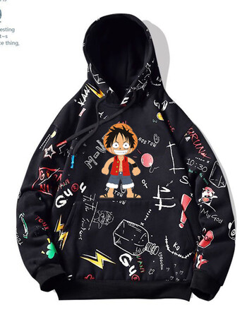贝莉海贼王联名卫衣男女情侣装春季百搭索隆路飞涂鸦衣服潮流宽松衣服