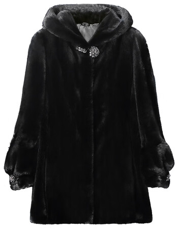 [双节特惠]进口天鹅绒水貂毛皮草外套带帽显瘦中长款貂皮大衣女整貂