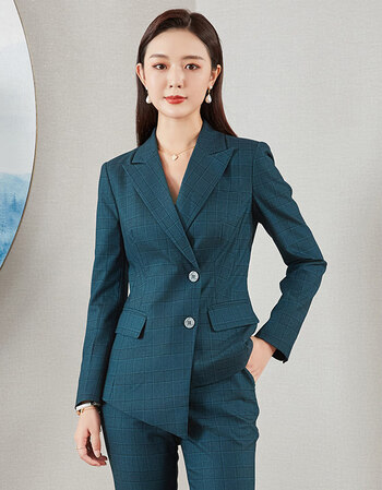 2020新款美容院售楼部工装西服套装女气质工装时尚工作服深海绿西装s