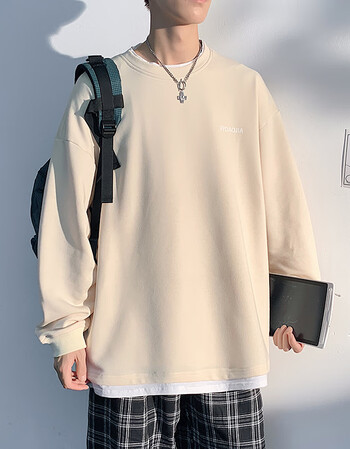 恒源祥卫衣男圆领宽松假两件上衣春秋百搭港风薄款秋冬季男士秋装男生