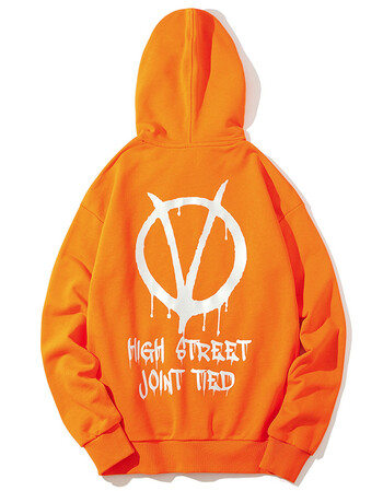 法犀卡2018秋冬新品男式连帽卫衣 嘻哈宽松印花情侣帽衫潮男装 橙色 s