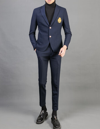 穿着显身材的男士西服套装修身韩版英伦风商务休闲正装外套结婚礼服小