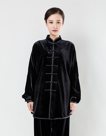 秋冬加厚金丝绒太极服中老年男女太极拳武术功夫表演练功服 黑色 xl