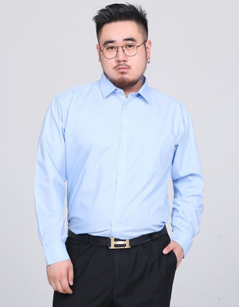 大码长袖衬衫男商务正装加肥加大纯色胖子衬衫男大号天蓝色xs100110斤