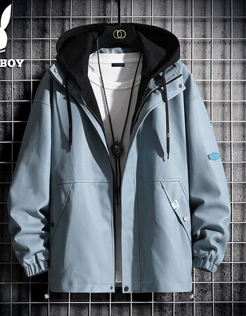 抽绳宽松韩版时尚潮流休闲百搭秋冬装衣服男装潮牌8068雾霾蓝夹克l