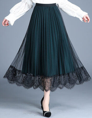 冬天穿的网纱半身裙冬款两面穿秋冬女中长款高腰裙垂感裙子蕾丝百褶裙
