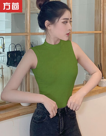 半高领无袖背心女外穿内搭紧身吊带上衣显瘦中领打底衫牛油果绿色l