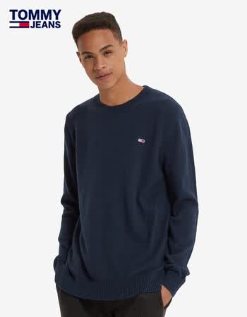 TOMMY JEANS 男装简约纯色旗标刺绣针织衫毛衣DM0DM08811 深蓝色C87 M【图片价格品牌报价】-京东