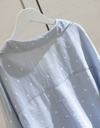 含棉波点大码衬衫女2019v领春夏韩版白色中袖宽松显瘦休闲v领学生上衣