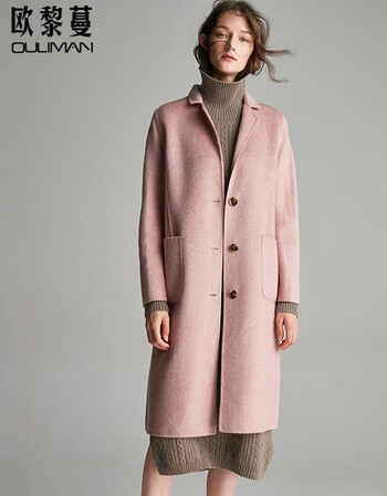 羊绒大衣女2018秋冬新款宽松粉色羊驼绒毛呢外套 茱萸粉(预售10天) l