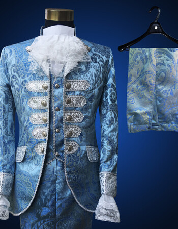 男士蓝色皇室宫廷西服修身新款花纹歌手表演舞蹈演出服礼仪套装 宝