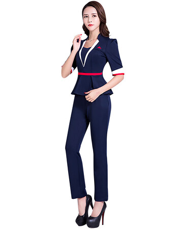 套装足疗足浴技师工作服前台工衣ktv迎宾服装女显瘦职业套装 长裤款 s