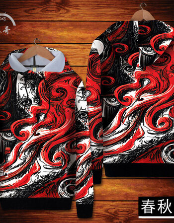 男装 唐装/中山装 情丝结 2019新款日系浮世绘中国风花卫衣霸气图案连