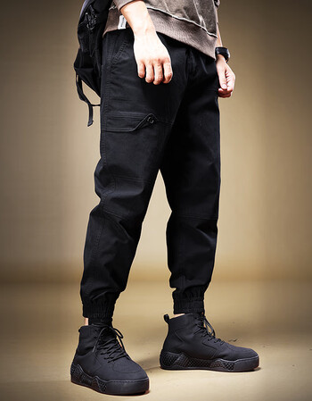 长裤潮牌哈伦裤多口袋束脚裤加肥加大胖子男生小脚裤子黑色l135150斤