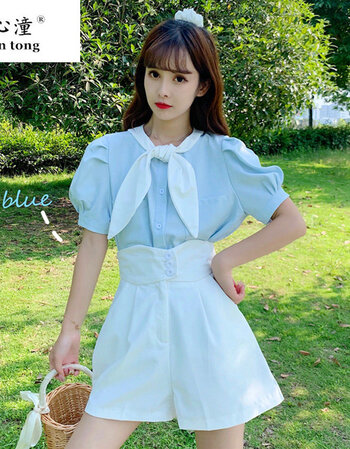 心潼夏季闺蜜短裤套装女姐妹装淑女气质穿搭甜美小个子显高两件套洋气